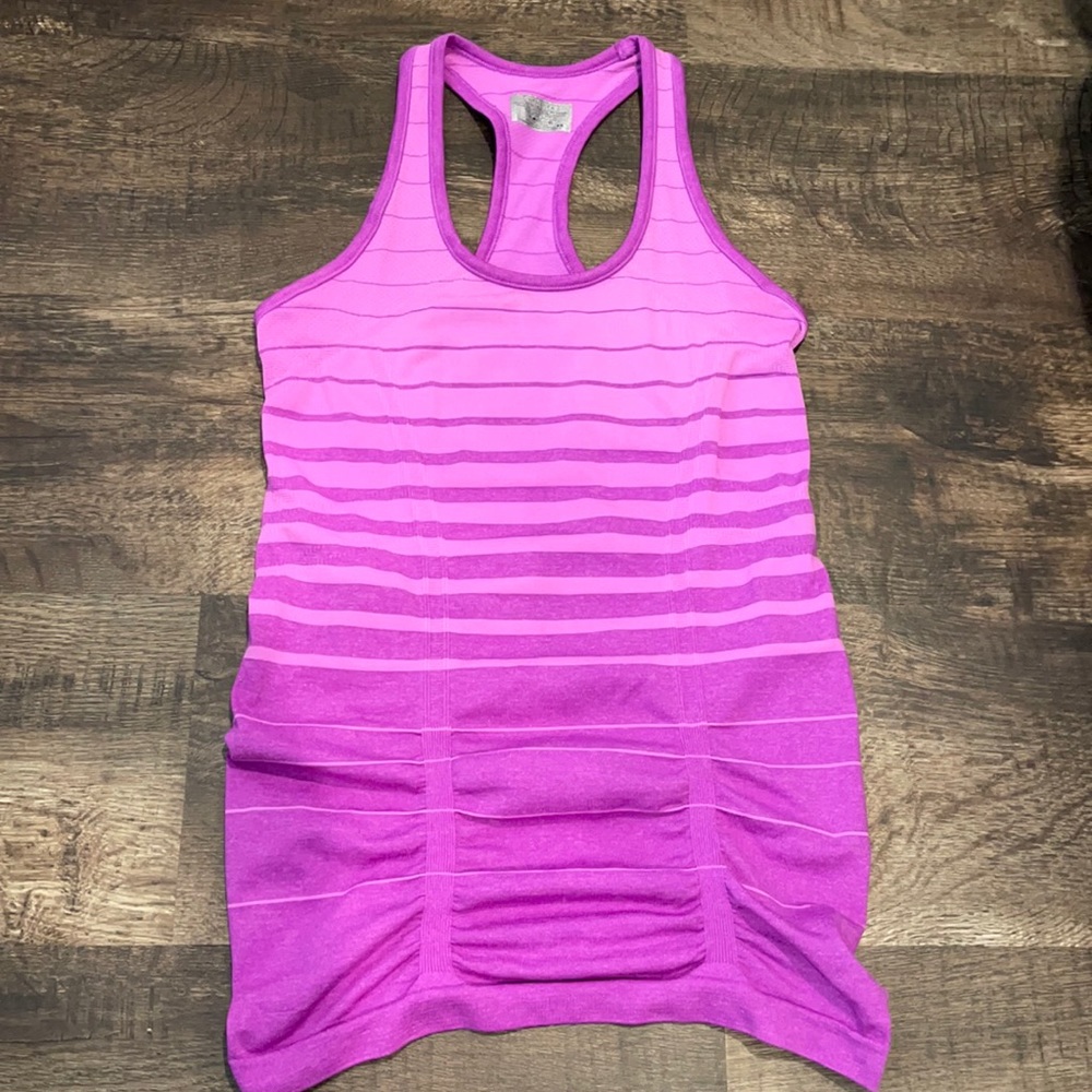 Athleta Purple Striped Ruched Racer Back Tank